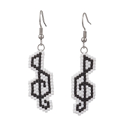 Нержавеющая Сталь Цвет Серьги-подвески в виде музыкальных нот из стеклянных бусин, с 304 нержавеющей стали серьги крючки, цвет нержавеющей стали, 54.5x13.5 мм