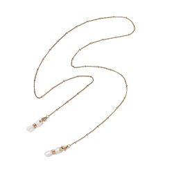 Настоящее золото 18K 304 Цепочка из нержавеющей стали для очков, с силиконовыми петлями на концах, реальный 18 k позолоченный, 748~750x2 мм