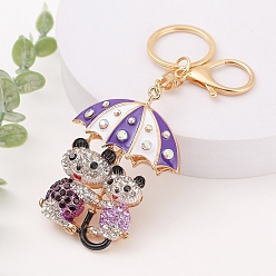 Plum Alloy with Rhinestone Keychain for Women, Umbrella with Bear, Plum, 13cm