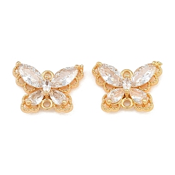Clear Brass Pave Cubic Zirconia Connector Charms, Butterfly Links, Real 18K Gold Plated, Faceted, Clear, 12x17x5mm, Hole: 1.4mm
