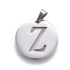 Letter Z Anlaufgeschützt 201 Anhänger aus Edelstahl, flach rund mit Brief, Edelstahl Farbe, Brief z, 20x1.3 mm, Bohrung: 4x3 mm