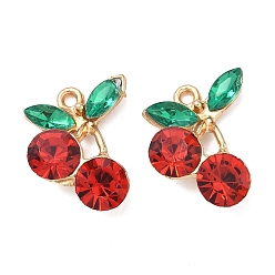 Light Gold Подвески из сплава и страза, черри прелести, золотой свет, 21x18x7 мм, отверстие : 1.8 мм