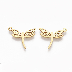 Золотой 201 подвески из нержавеющей стали, стрекоза, золотые, 15.5x19x1 мм, отверстие : 1.4 мм