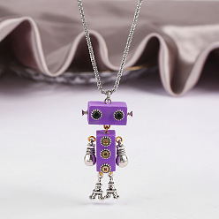 Темно-Фиолетовый Ожерелья с подвесками в виде робота из сплава и дерева, Ожерелья с цепочкой из латуни, платина, темно-фиолетовый, 23.62 дюйм (60 см)
