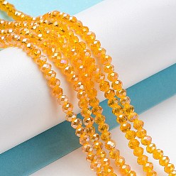 Orange Electroplate Glass Beads Strands, AB Color Plated, Faceted, Rondelle, Orange, 3x2mm, Hole: 0.8mm, about 165~169pcs/strand, 15~16 inch(38~40cm)