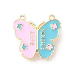 Золотой Сплав жемчужно-розовый и небесно-голубой эмалевые разделенные подвески, бабочка лучший друг амулеты, с магнитным, золотые, 29x30x7 мм, отверстие : 1.8 мм