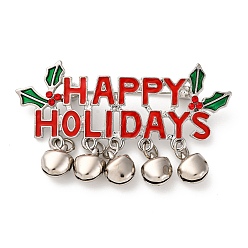 Слово Рождественские эмалевые булавки, броши из сплава страз для одежды, с колоколом, Счастливых праздников, 34x53 мм