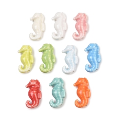 (52) Непрозрачная лаванда Фарфоровые бусины ручной работы, морской конек, яркие глазированный фарфор, разноцветные, 18~19x9.5~10x6 мм, отверстие : 2 мм