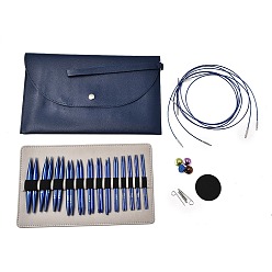 Морской Синий Наборы для вязания своими руками, включают в себя сумки из искусственной кожи, алюминий крючки, стальной проволоки, штифты и трубки из нержавеющей стали, пластиковая прокладка, алюминиевый колпачок, Marine Blue, мешок упаковки: 16.3x26.8x1.5см