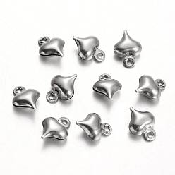 Stainless Steel Color Stainless Steel Charms, Puffed Heart, Stainless Steel Color, 9x6.5x3mm, Hole: 1mm