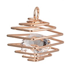 Light Gold Cube Iron Resin Rhinestone Wire Pendants, Light Gold, 33x33x31mm, Hole: 5mm