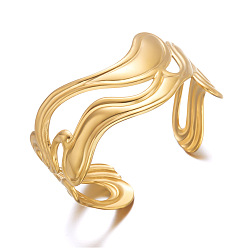 Golden 304 Stainless Steel Wavy Open Cuff Bangles for Women, Golden, Inner Diameter: 2.36 inch(6cm)