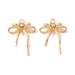 Настоящее золото 18K Латунные микропаве прозрачные подвески с фианитом, без кадмия, без никеля и без свинца, бантом, реальный 18 k позолоченный, 24x18x6 мм, отверстие : 1.6 мм