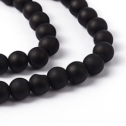 Black Transparent Glass Bead Strands, Frosted, Round, Black, 8mm, Hole: 1~1.6mm, about 99pcs/strand, 31.4 inch
