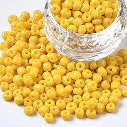 Золотистый 6/0 стакан бисер, спекающийся лак, круглое отверстие, круглые, золотые, 4~5x3~5 мм, отверстие : 1.2~1.5 мм, Около 4500 шт / фунт