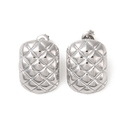 Stainless Steel Color Non-Tarnish Rectangle 304 Stainless Steel Stud Earrings for Women, Stainless Steel Color, 24x17.5mm