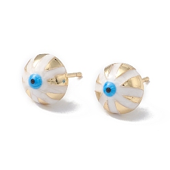 White Enamel Half Round with Evil Eye Stud Earrings, Real 18K Gold Plated Brass Jewelry for Women, White, 6x10x6mm, Pin: 1mm