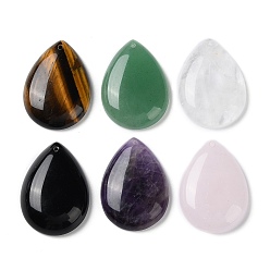 Mixed Stone Natural Mixed Gemstone Pendants, Teardrop Charms, 35.5x25x8.5mm, Hole: 1mm