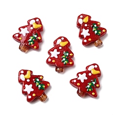 Темно-Оранжевый Рождественские эмалевые бусины ручной работы в технике лэмпворк, рождественская елка, темно-оранжевый, 26.5x22.5x6.5~7 мм, отверстие : 1.6 мм