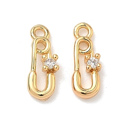 Прозрачный Латунные микро проложить кубического циркония подвески, подвески в форме броши, без никеля , реальный 18 k позолоченный, прозрачные, 9x3.5x2 мм, отверстие : 1 мм