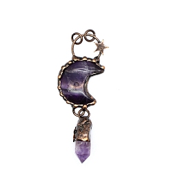 Аметист Природный аметист большие кулоны, лунные обереги с граненой пулей, с красной медью, 79x22x9 мм
