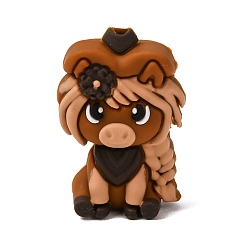 Caballo Cuentas de silicona con forma de animales, cuentas focales, chocolate, vaquera caballo, 32x21.5x15 mm, agujero: 2 mm
