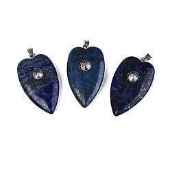 Lapislázuli Naturales lapis lazuli teñidos colgantes, encantos del corazón, con engastes de acero inoxidable a presión que engastan circonitas cúbicas transparentes, acero color oro y acero, 304 mm, agujero: 41~42x23x9~10 mm