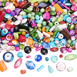 Mixed Color Drawbench Acrylic Beads & Pendants, Mixed Shapes, Mixed Color, 7~23x4~17x3~17mm, Hole: 1.2~7mm