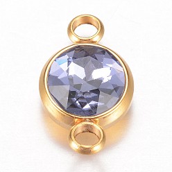 Лиловый Соединители стеклянные ссылки, граненые, с 304 фурнитурой из нержавеющей стали, плоско-круглые, золотые, сирень, 17.5x10x6.5 мм, отверстие : 2.5 мм