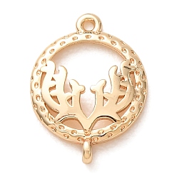 Real 14K Gold Plated Brass Connector Charm, Round with Antler Links, Real 14K Gold Plated, 14.5x11x2.5mm, Hole: 1mm