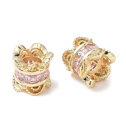Золотой Латунные микро проложить Цирконий Европейский бисером, долговечный, бусины с большим отверстием, розовые, золотые, 7.5x7.5 мм, отверстие : 3.4 мм