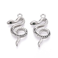 Нержавеющая Сталь Цвет 304 подвески из нержавеющей стали, со стразами, змея, цвет нержавеющей стали, 28x16x3 мм, отверстие : 2.2 мм