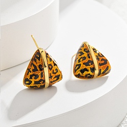 Треугольник Леопардовый принт латунные эмалевые серьги-гвоздики для женщин, реальный 22 k позолоченный, треугольные, 16x16 мм
