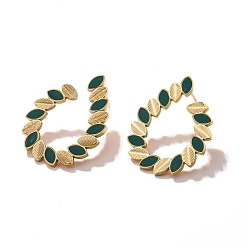 Зеленый Нержавеющая сталь серьга, с эмалью, слеза, золотые, зелёные, 30x23 мм