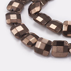 Coffee Plated Electroplated Non-magnetic Synthetic Hematite Beads Strands, Faceted, Square, Coffee Plated, 10x10x4mm, Hole: 1mm, about 40pcs/strand, 15.9 inch(40.5cm)