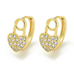 Золотой Латунные серьги обруча, с четким кубического циркония, сердце, золотые, 15x9 мм