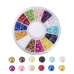 Mixed Color ABS Plastic Cabochons, Imitation Pearl, Nail Art Decoration Accessories, Half Round, Mixed Color, 3x1.5mm, about 40pcs/color, 480pcs/box