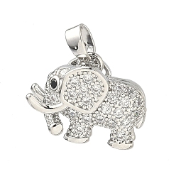 Платина Латунные микропаве прозрачные подвески с фианитом, Слон прелести, платина, 13x16.5x7.5 мм, отверстие : 2.5x4.5 мм