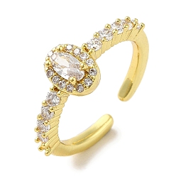 Настоящее золото 18K Кольца-манжеты из латуни с микропаве из кубического циркония, долговечный, без свинца и без кадмия, овальные, реальный 18 k позолоченный, регулируемый