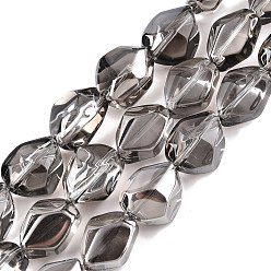 Светло-серый Стеклянные бусины с гальваническим покрытием , самородки, светло-серый, 12x9.5~10x7 мм, отверстие : 1 мм, около 55 шт / нитка, 25.98'' (66 см)