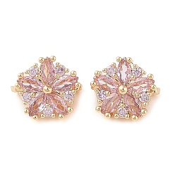 Бледно-Розовый Проставки из латуни и кубического циркония, снежинка, золотые, розовый жемчуг, 10.5x12x2 мм, отверстие : 1.5 мм