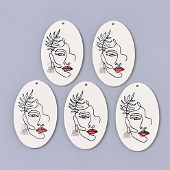 (404) Непрозрачное AB Кислое яблоко Акриловые большие подвески, 3 d распечатано, овальные, женская модель, цветочный белый, 52.5x32x2.5 мм, отверстие : 2 мм