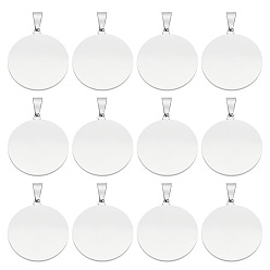 Нержавеющая Сталь Цвет 12 шт. 304 подвески из нержавеющей стали, ручная полировка, штамповка пустой метки, плоско-круглые, цвет нержавеющей стали, 34x30x1.8 мм