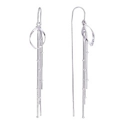 Platinum Anti-Tarnish Rhodium Plated 925 Sterling Silver Teardrop with Chain Tassel Dangle Earrings, Long Drop Ear Thread for Women, Platinum, 78x10.5mm, Pin: 0.8mm