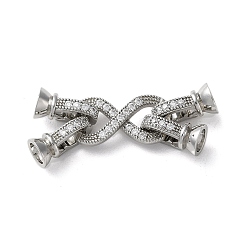 Платина Покрытие стойки из латуни, с прозрачными циркониевыми застежками, долговечный, бесконечность, платина, 21x10x3.5 мм