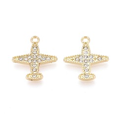 Light Gold Подвески из сплава и хрустальных страз, прелести самолета, золотой свет, 20.5x18.5x2 мм, отверстие : 2 мм