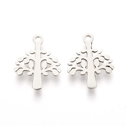 Нержавеющая Сталь Цвет Устойчивые к потускнению 304 подвески из нержавеющей стали, лазерная резка, древо жизни, цвет нержавеющей стали, 12x10x1 мм, отверстие : 1.2 мм