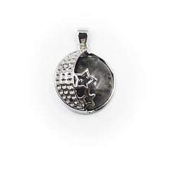 Лабрадорита Природные подвески лабрадорита, луна со звездными чарами, с фурнитурой сплавочной платины тон, 31x22 мм