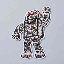 BurlyWood Computerized Embroidery Cloth Iron on/Sew on Patches, Costume Accessories, Appliques, for Backpacks, Clothes, Robot, BurlyWood, 74x65x2mm