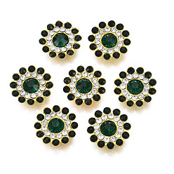 Изумруд Шить на горный хрусталь, прозрачное стекло горный хрусталь, с настройками железного зубца, граненые, цветок, изумруд, 14x4.5 мм, отверстие : 1.2 мм